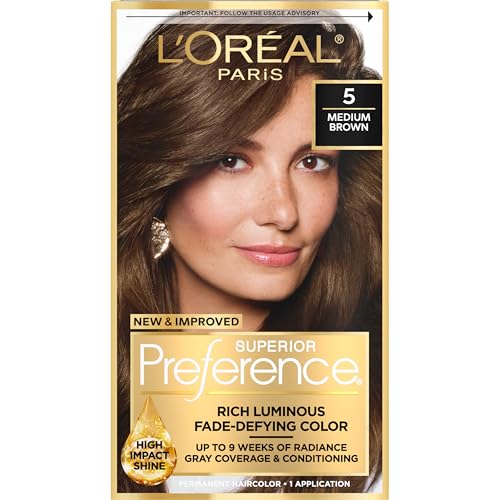 L'Oreal Paris Superior Preference Fade-Defying + Shine Permanent Hair Color, 5 Medium Brown, Pack of 1, Hair Dye