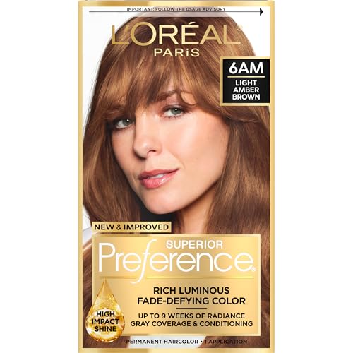 L'Oreal Paris Superior Preference Fade-Defying + Shine Permanent Hair Color, 6AM Light Amber Brown, Pack of 1, Hair Dye