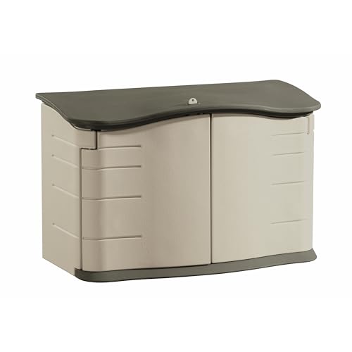Rubbermaid Small Horizontal Resin Outdoor Storage Shed With Floor (4.5 x 3 Ft) Weather Resistant, Beige/Brown, Organization for Home/Backyard/Pool Chemicals/Toys/Garden Tools/Porch/Patio Cushions