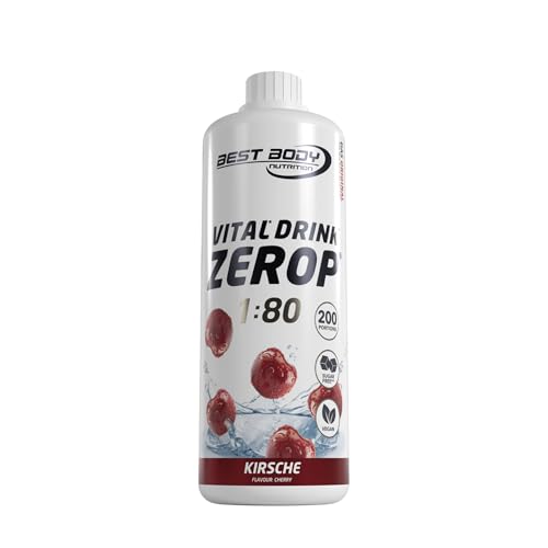 (-33%) Best Body Nutrition ZEROP Vital Zuckerfreies Getränkekonzentrat Sirup Kirsche Ohne Aspartam 1 L ergibt 80 L Getränk Fitness Drink mit Vitaminen B1 B6 Niacin Kalorienarm Wassersprudler