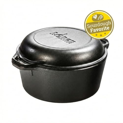 Lodge 5 Quart Cast Iron Double Dutch Oven – Pre-Seasoned – Lid Converts to 10.25" Skillet – PFAS-Free – Made in USA – Dual Handles – Oven, Grill, Campfire & Stovetop Safe – Durable & Non-Toxic