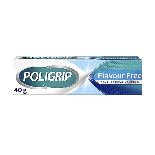Poligrip Denture Adhesives Flavour Free Cream, Provides Strong all-day Hold for Dentures, 40g