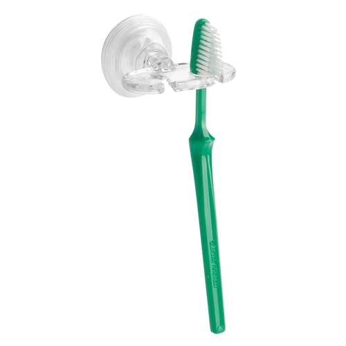 iDesign BPA-Free Plastic Bathroom Suction Toothbrush Holder - 2.75" x 2.25" x 2", Clear