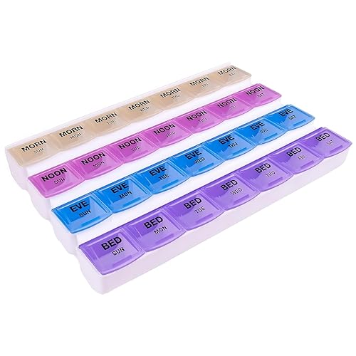 Apex 7-Day Mediplanner Pill Organizer, Weekly Pill Organizer, 4 Times A Day Color-Coded, Easy-Open, See-Through Lids, Or