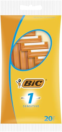 BIC 1 Sensitive Razors for Men - Disposable Single Blade Razor Pack of 20