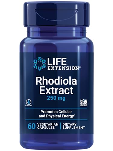 Life Extension Rhodiola Extract, Rhodiola rosea Supplement, standardized Extract, Promotes Physical and Mental Performance, Gluten-Free, Non-GMO, Vegetarian, 250 mg, 60 Capsules
