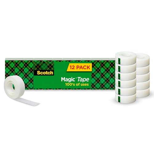 Scotch Magic Tape, 12 Rolls, Numerous Applications, Invisible, Engineered for Repairing, 3/4 x 1000 Inches, Boxed