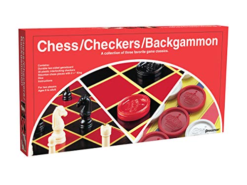 Pressman Chess / Checkers / Backgammon - 3 Games in One with Full Size Staunton Chess Pieces and Interlocking Checkers, 