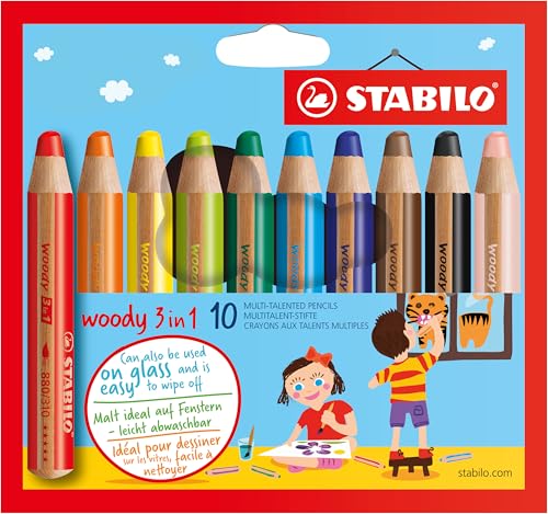 (-42%) STABILO - Buntstift, Wasserfarbe & Wachsmalkreide - woody 3 in 1-10er Pack
