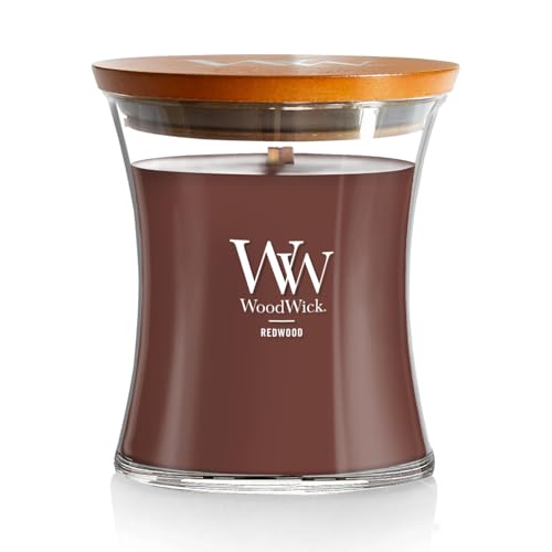 WoodWick Redwood Holiday Candle Gifts for Women and Men, 9.7 oz Medium Hourglass Candle with Crackling WickWhite Barn-B