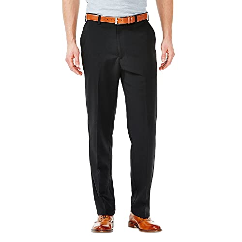 Haggar mens Cool 18 Stria Hidden Expandable Waistband Plain Front dress pants, Black, 36W x 29L US
