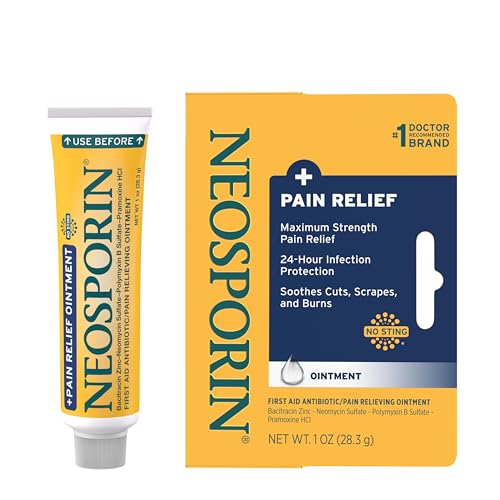 Neosporin + Maximum-Strength Triple Antibiotic Ointment with Pain Relief, Dual Action First Aid Wound Care, No-Sting Formula with Pramoxine HCl, Bacitracin Zinc, 1 oz Single Tube