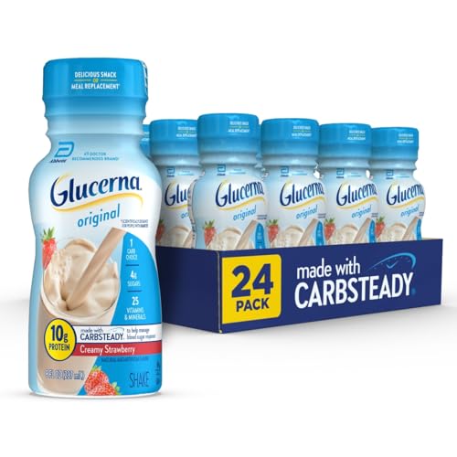 Glucerna Original Diabetes Care Shake, Creamy Strawberry, Diabetic Meal Replacement to Support Blood Sugar Management, 10g Protein, 180 Calories, Ready to Drink, 8-fl-oz Bottle, 24 Pack