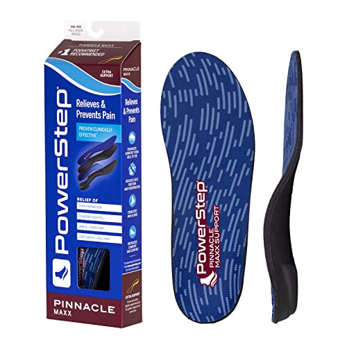 PowerStep Pinnacle Maxx Orthotic Insoles, Maximum Stability & Comfort. Firm & Flexible Angled Heel Style to Help Flat Feet & Overpronation, Heavy Duty Inserts for Men and Women, Made in USA