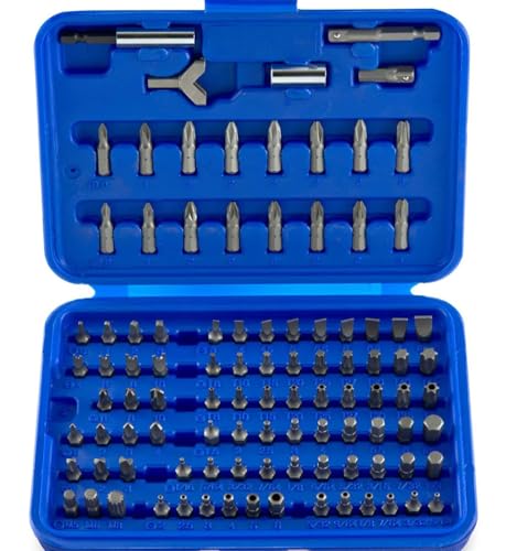 NEIKO 10048A Security Bit Set 100-Piece Set Cr-V Steel 1/4-inch Adapters Phillips Slotted Hex Torx Star Tamperproof Pozi Square Spanner Torque Tri-Wing Clutch Spline Wing Nut, Security Torx Bit Set