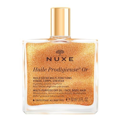 Nuxe Huile Prodigieuse Shimmer Dry Oil With 7 Botanical Oils for Radiant Glow & Hydration for Face, Body & Hair, 1.6 Fl Oz