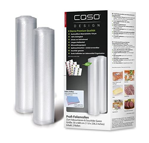 (-22%) CASO 8 Sterne Profi- Folienrollen 30x600 cm / 2 Rollen, Vakuumierbeutel für alle Vakuumierer, sehr stark & reißfest ca. 150µm, Vakuumbeutel Lebensmittel Vakuumiergerät, Sous Vide, BPA-frei