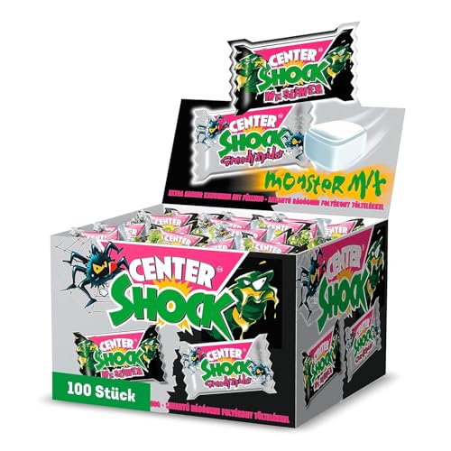 🔥 STARKER PREIS (-28%) Center Shock Monster Mix, Box mit 100 Kaugummis, extra-sauer mit Cola- & Blutorangen-Geschmack, geeignet für Geburtstag, Pinata und Weihnachten, 400g