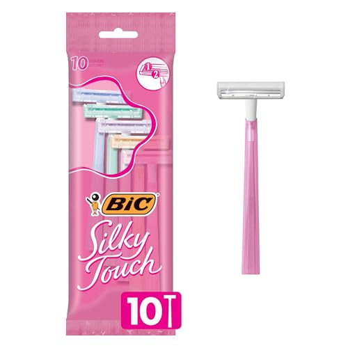 BIC Silky Touch Women's Disposable Razors, With 2 Blades, Pretty Pastel Razor Handles, 10 Count Pack of Shaving Razors