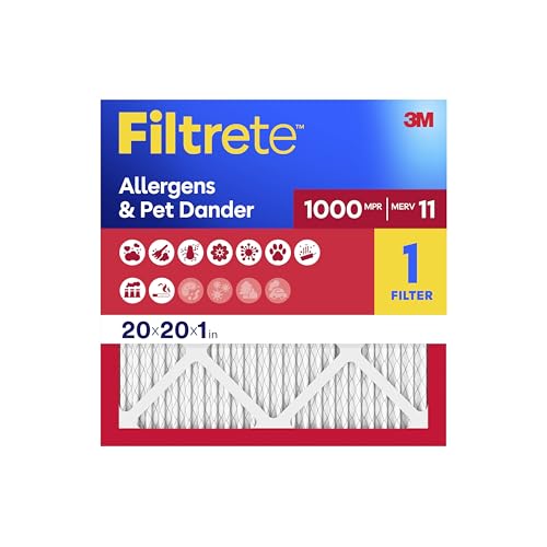 Filtrete 20x20x1 AC Furnace Air Filter, MERV 11, MPR 1000, Micro Allergen Defense, 3-Month Pleated 1-Inch Electrostatic Air Cleaning Filter, 4 Pack (Actual Size 19.69 x 19.69 x 0.81 in)
