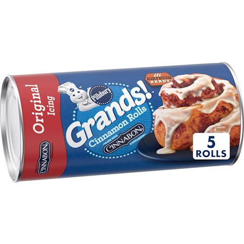 Pillsbury Grands! Cinnamon Rolls with Cinnabon Cinnamon and Original Icing, Refrigerated Canned Pastry Dough, 5 Ct, 17.5 oz
