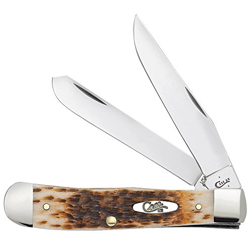 Case XX WR Pocket Knife Trapper With Genuine Bone Handle, Carbon Steel Blade(s), Length Closed: 4 1/8 Inches (Amber Bone)