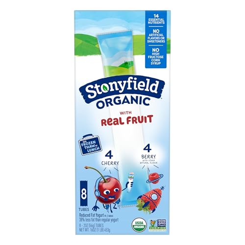 Stonyfield Organic Kids Cherry & Berry Lowfat Yogurt Tubes Variety Pack, 2 oz., 8 Ct - #1 Organic Kids Yogurt, No Artificial Flavors or Sweeteners