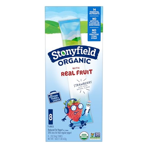 Stonyfield Organic Kids Reduced Fat Yogurt Tubes, Strawberry, 2 oz., 8 Ct