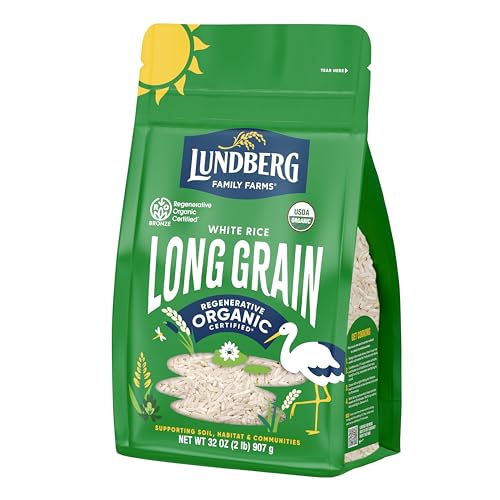 Lundberg White Rice, Regenerative Organic Certified – Non-Sticky, Aromatic Long Grain Rice, Responsibly Grown in California, 32 Oz