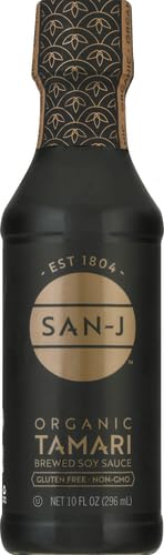 San-J - Organic Gluten Free Tamari Soy Sauce - Specially Brewed - Made with 100% Whole Soy - 10 oz. Bottle