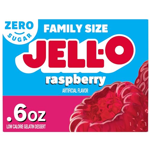 Jell-O Raspberry Zero Sugar Gelatin Dessert Mix, Family Size, 0.6 oz Box