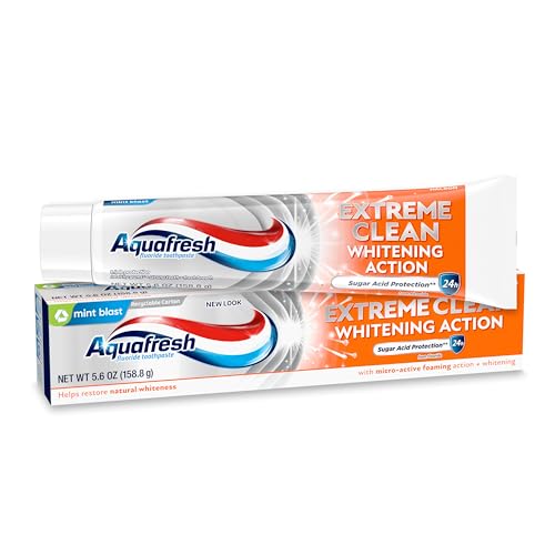 Aquafresh Extreme Clean Whitening Action Fluoride Toothpaste for Cavity Protection, Sugar Acid Protection, Mint Blast, 5.6 oz