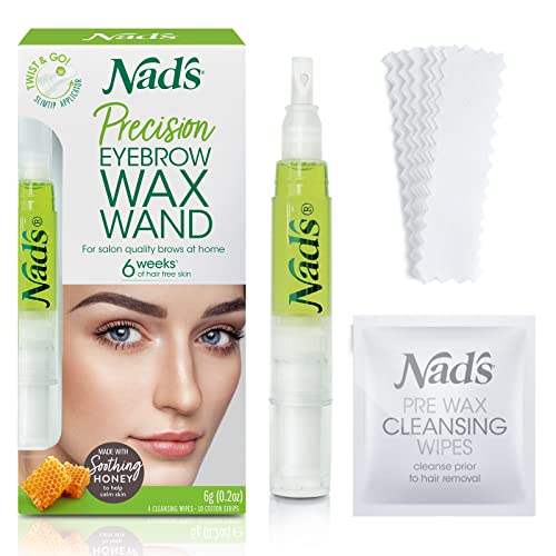 Nad's Facial Wax Wand Eyebrow Shaper, Eyebrow Kit, Face Wax, Hypoallergenic, No-heat Formula, Includes Pen 6g, 10 Reusable Cotton Strips, 4 Pre-wax Wipes