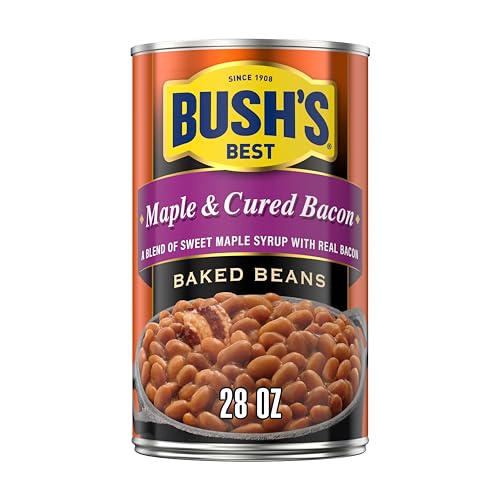 BUSH'S BEST Maple Cured Bacon Baked Beans, Good Source of Protein & Fiber, Fat Free, Gluten Free, 28 Oz