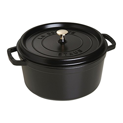 STAUB Cast Iron Dutch Oven 7-qt Round Cocotte, Serves 7- 8, Made in France, Black Matte