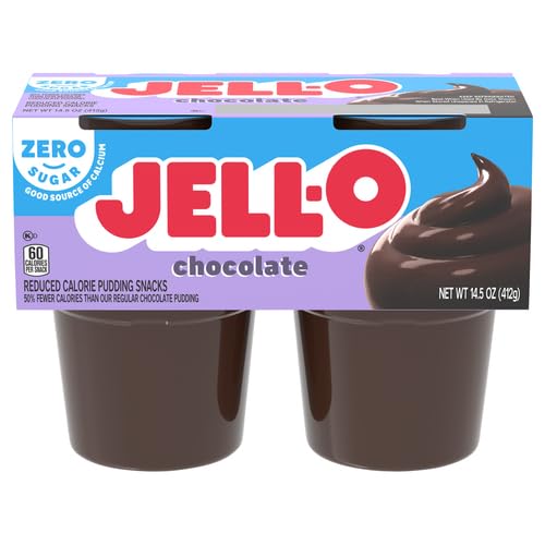 Jell-O Chocolate Zero Sugar Ready-to-Eat Pudding Snack Cups, 4 ct Cups