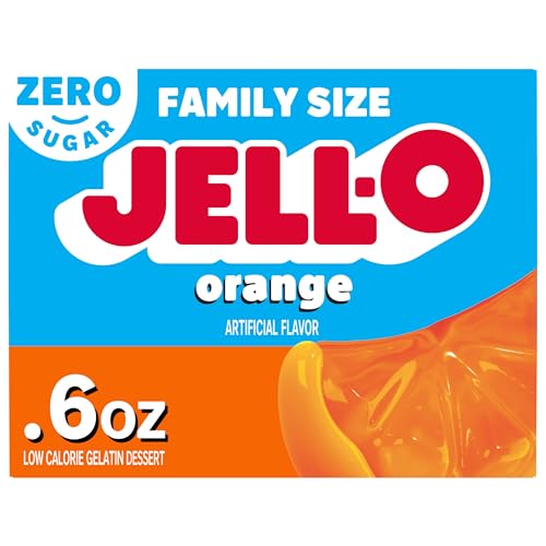 Jell-O Orange Zero Sugar Low Calorie Gelatin Dessert Mix, Family Size, 0.6 oz Box