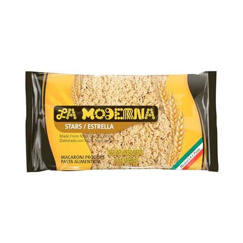 LA MODERNA, Star Estrella Pasta, 7 oz (Pack of 1) | Enriched Durum Wheat Semolina | Kosher, Non-GMO, Iron & Vitamin-Fortified | Fun Shapes for Soups & Kids’ Meals