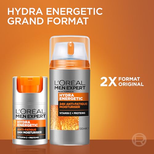 L'Oréal Paris Men Expert Hydra Energetic Anti-Fatigue Moisturiser, met eiwitten en vitamine C - 50 ml, verpakking kan variëren