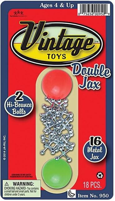 JA-RU Vintage Metal Jacks Game Set/Two Bouncy Balls.(1 Pack) Mini Jax Toy. Classic Family Retro Classics. Bulk Party Favors, Stocking Stuffers. 950-1B