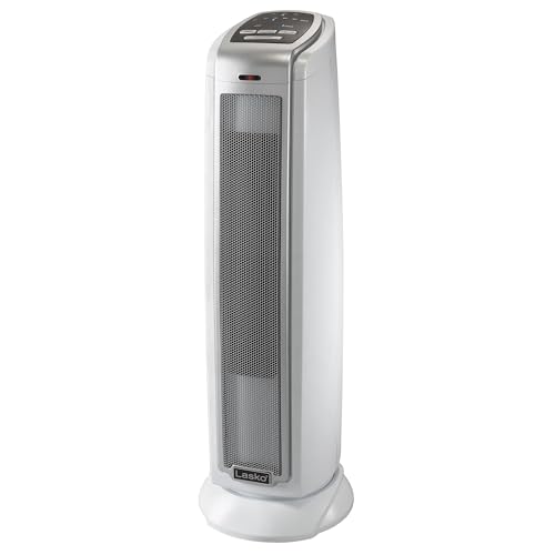 Lasko Oscillating Ceramic Tower Space Heater for Home with Overheat Protection, Timer, 22.5 Inches, Silver, 1500W, 5775