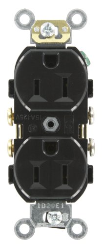 Leviton 15-Amp, 125-Volt, Narrow Body Duplex Receptacle, Straight Blade, Commercial Grade, Self Grounding, Side Wired, CR15-E, Black