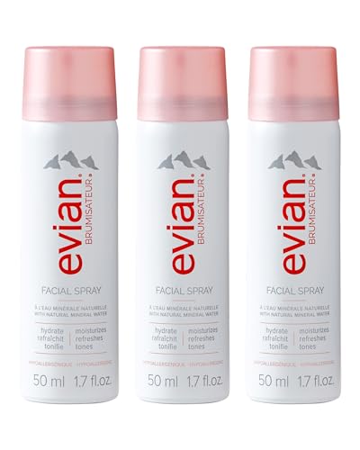 Evian Facial Spray 1.7 oz Travel Trio - Hydrating Mineral Water Mist for Face & Skin - Refreshes Makeup and Tones - TSA-Approved Mini Facial Spray to Hydrate and Refresh Skin Anywhere