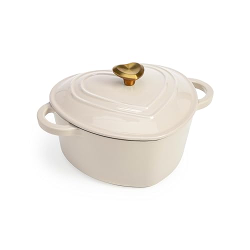 Paris Hilton Enameled Cast Iron Dutch Oven Heart-Shaped Pot with Lid, Dual Handles, Works on All Stovetops, Oven Safe to