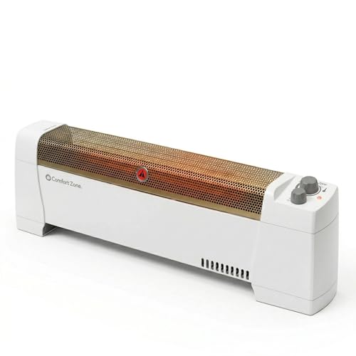 Comfort Zone Electric Baseboard Space Heater with Adjustable Thermostat, Dent-Proof End Panels, Overheat Protection, Tip-Over Switch, & Stay-Cool Body, Ideal for Home, Bedroom, & Office, 1,500W, CZ600