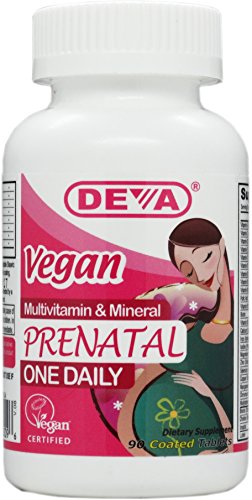 DEVA Vegan Prenatal Multivitamin and Mineral Supplement - Once-Per-Day Formula - Vitamins A, C, D, E, K, B Complex, with Folate & Chelated Iron - 90 Coated Tablets, 1-Pack