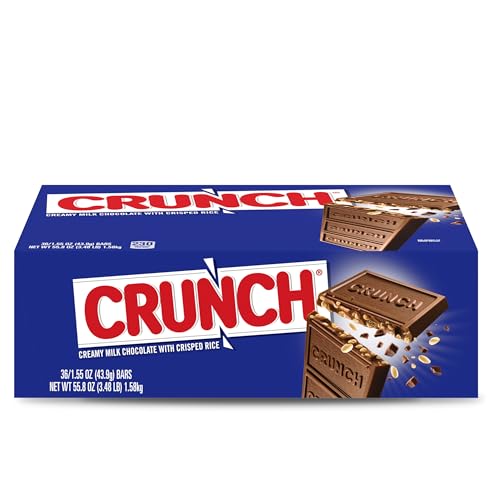 CRUNCH, Bulk 36 Pack, Milk Chocolate and Crisped Rice, Full Size Individually Wrapped Candy Bar, 1.55 oz Each