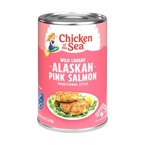Chicken of the Sea Alaskan Pink Salmon, 14.75 Ounce Can (Pack of 1), Wild Caught Canned Salmon, Traditional Style