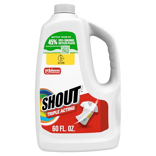 Shout Active Enzyme Laundry Stain Remover Spray for Clothes, Triple-Acting Formula Clings, Penetrates, and Lifts Tough & Everyday Stains - Prewash Refill 60oz (1.7L)
