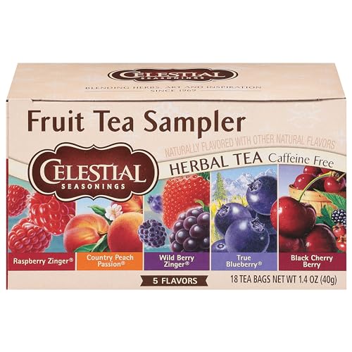 Celestial Seasonings Fruit Tea Sampler Herbal Tea Variety Pack, Caffeine Free, 18 Tea Bags Per Box